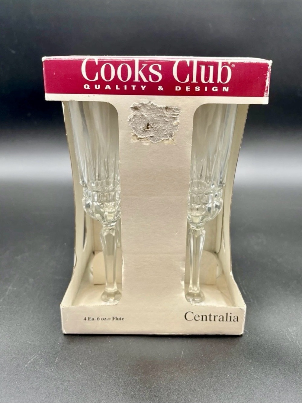 Vintage Centralia Collection by Cooks Club Champagne Flutes Set of 4 6oz NIB